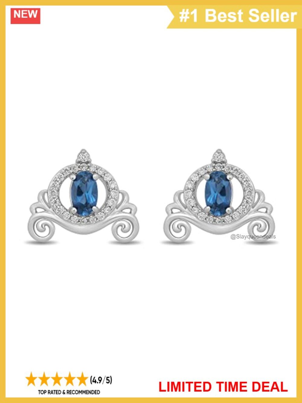 Sterling Silver Cinderella Carriage Stud Earrings London Blue Topaz Diamond